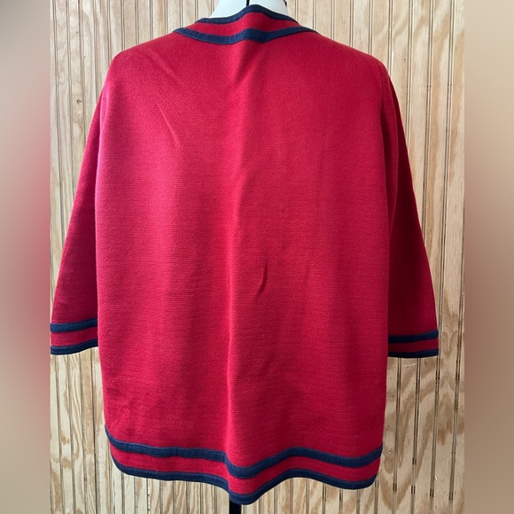 Talbots Red Knit Jacket with Navy Trim - Picture 4 of 6